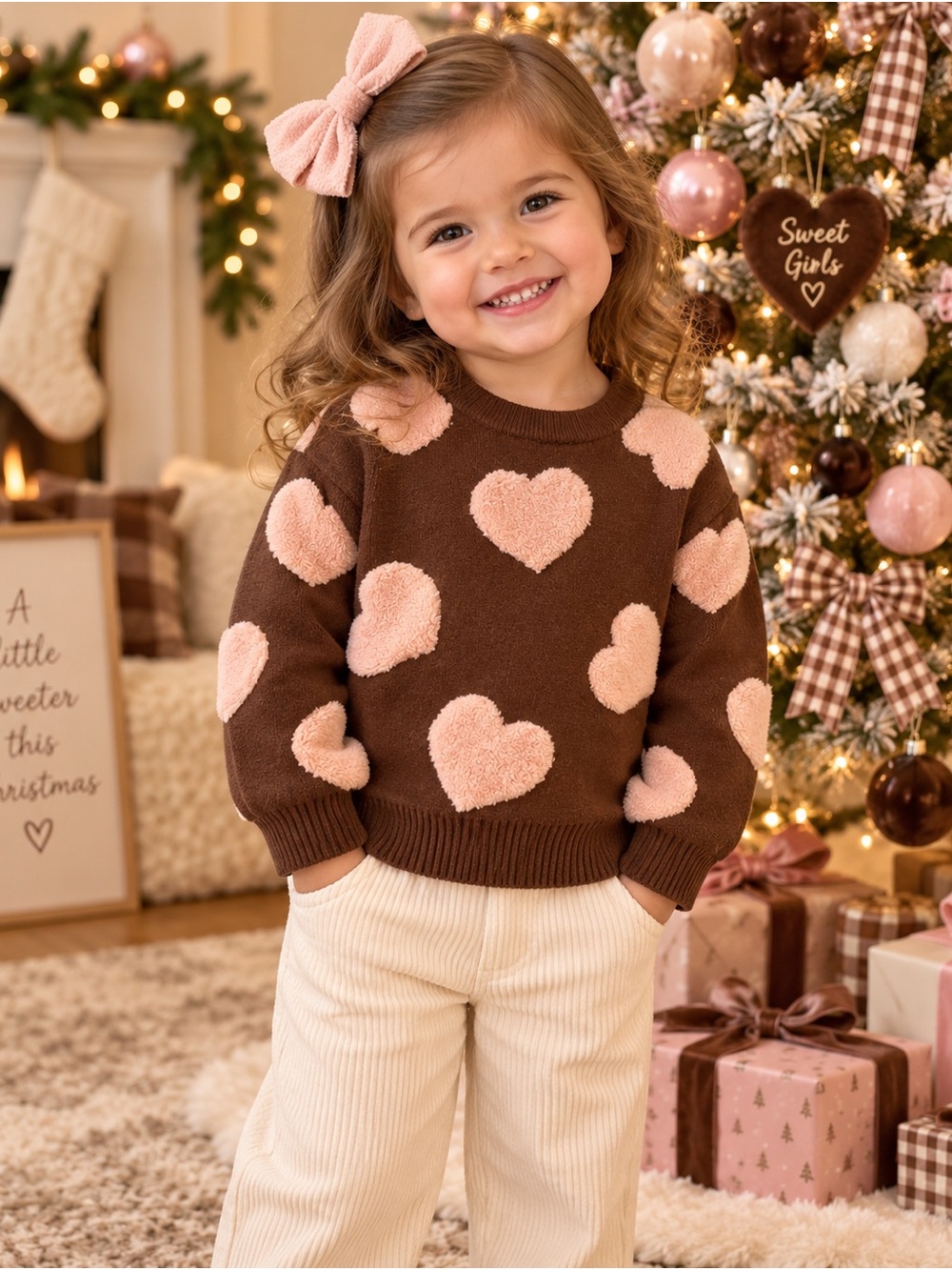 Stella Tweed Girls Size 4 Brown Pink Heart Sweater NWT Boutique